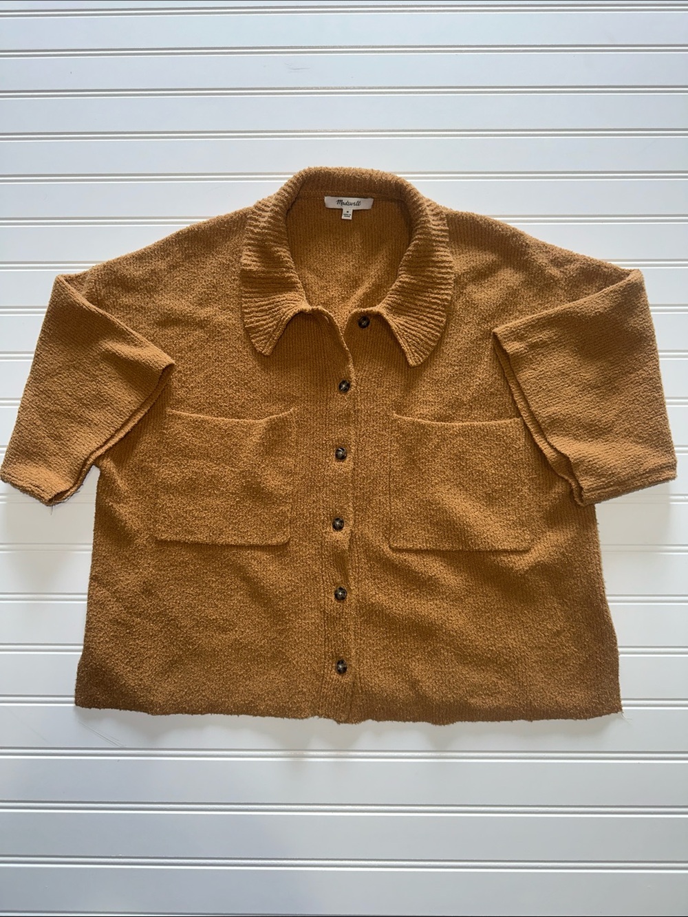 Madewell Teddy Bouclé Shirt Cardigan Sweater Jacket Camel Medium